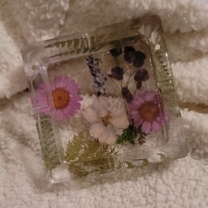Floral Resin Ashtray with Purple and Pink Flowers